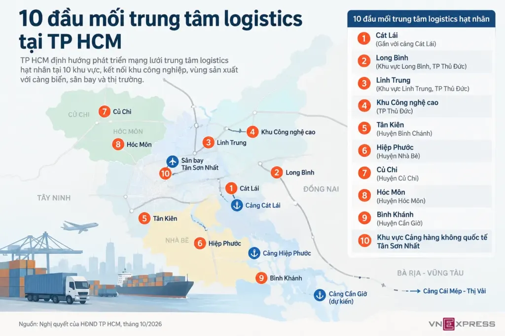 Hình minh họa: TP HCM định hình mạng lưới trung tâm logistics tại 10 đầu mối lớn