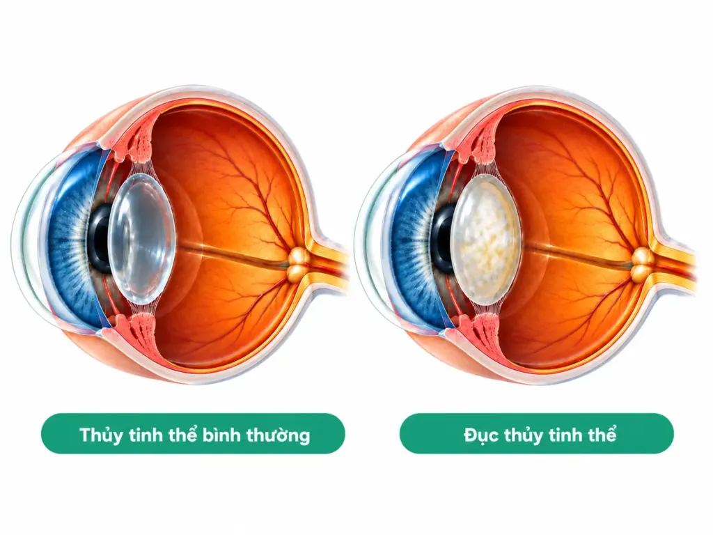 Hình minh họa: Thủy tinh thể lão hóa như thế nào theo tuổi tác?